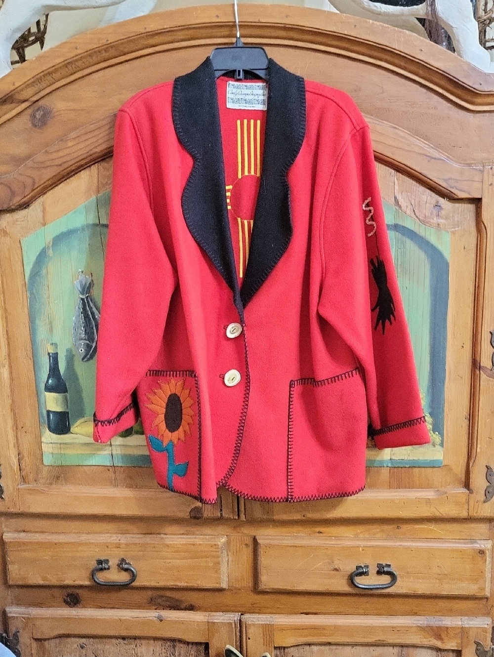 Vintage Cindy Owings Designs Inc. Embroidered New Mexico Jacket with Black Trim